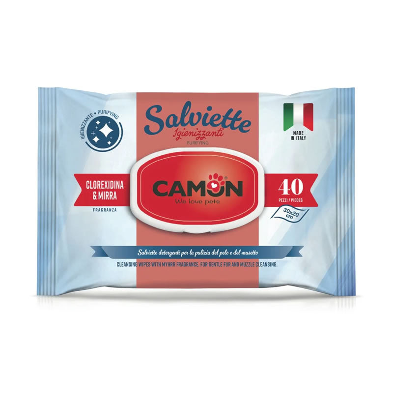 Camon Toallitas Húmedas con Clorhexidina y Mirra – Perros y Gatos (40 unidades)