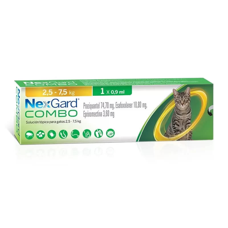 Nexgard Combo Antiparasitario Interno y Externo para Gatos de 2,5 - 7,5 Kg. Boehringer Ingelheim
