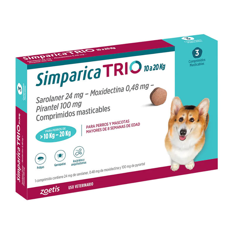 Simparica Trio – Perros de 10 a 20 kg (Pack de 3 tabletas) Zoetis
