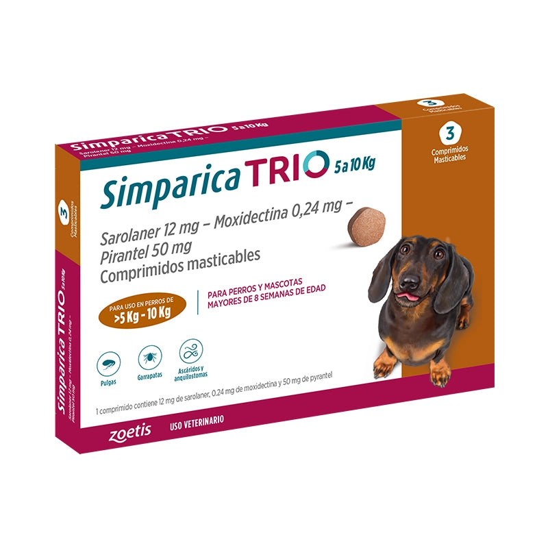 Simparica Trio – Perros de 5 a 10 kg (3 tabletas) Zoetis